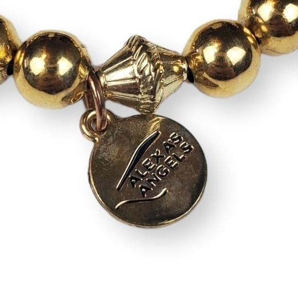 Agate Slice Beaded Bracelet Red Brown Banded Natural Stone Gold Gilt Stretch 7" - Picture 5 of 6